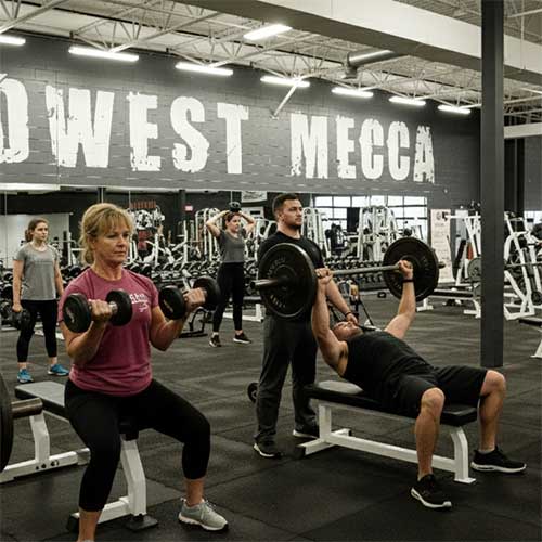 Committed gym members of diverse ages and levels in Indianapolis.